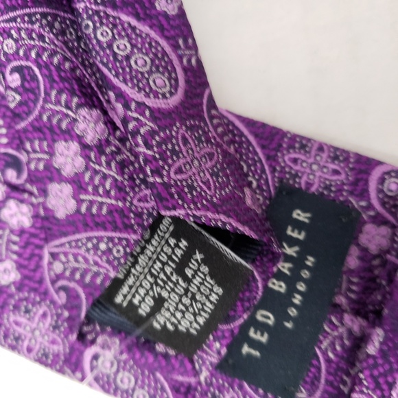Ted Baker London Floral Paisley Silk Purples Tie - Picture 3 of 8